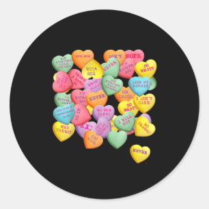 Pegatina Redonda Corazones de Conversación de Caramelo Antiguos par