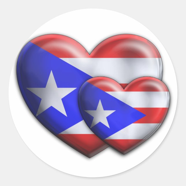 Pegatina Redonda Corazones de la bandera de Puerto Rico (Anverso)