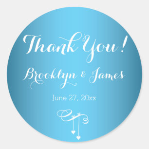 Pegatina Redonda Corazones de la Boda Azul Personalizado redonda