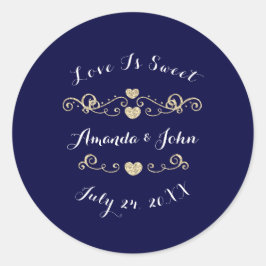 Pegatina Redonda Corazones de la marina de oro salvan la fecha en q