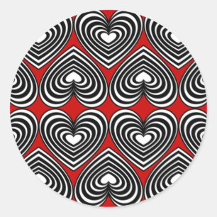Pegatina Redonda Corazones de lino blanco y negro