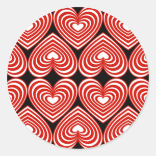 Pegatina Redonda Corazones de lino rojo y blanco
