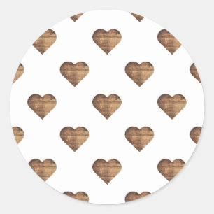 Pegatina Redonda Corazones de madera simétricos grandes rústicos ma