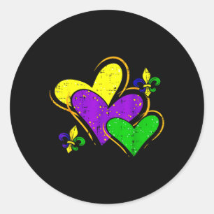 Pegatina Redonda Corazones de Mardi Gras Traje Lindo Mujeres Niñas
