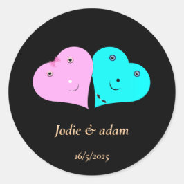 Pegatina Redonda corazones de mr y mrs