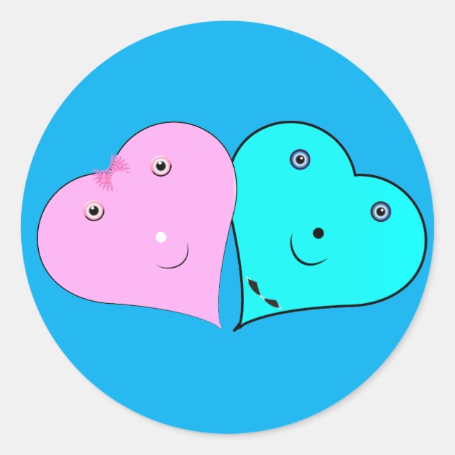 Pegatina Redonda corazones de mr y mrs (Anverso)