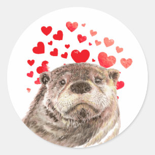 Pegatina Redonda Corazones de Otter Cute Enviando Todo Mi Amor