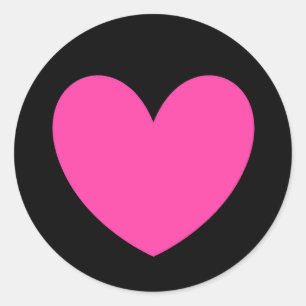 Pegatina Redonda Corazones de polka rosa fucsia en negro