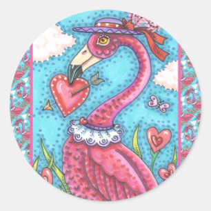 PEGATINA REDONDA CORAZONES DE VÁLVULA DE FLAMINGO ROSA, ANIMACIÓN D