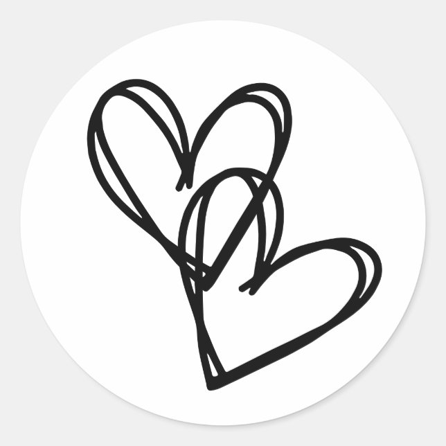 Pegatina Redonda corazones dibujados a mano, entrelazados juntos. D (Anverso)