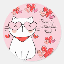 Pegatina Redonda Corazones Dulces Gatitos, ¿Estás Gatito? Cumpleaño