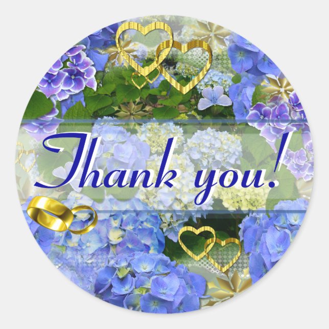 Pegatina Redonda CORAZONES E HIDRANGEAS ~ Selladores de sobres # 2 (Anverso)