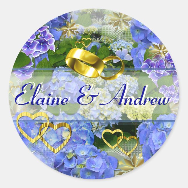 Pegatina Redonda CORAZONES E HIDRANGEAS ~ Selladores de sobres # 3 (Anverso)