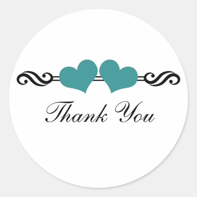 Pegatina Redonda Corazones Elegantes Gracias Pegatinas, Verde azula (Anverso)