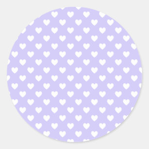 Pegatina Redonda Corazones en lunares blancos y morados en blanco