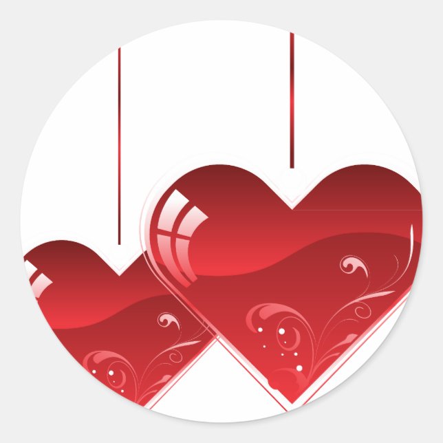 Pegatina Redonda Corazones en una cadena (Anverso)