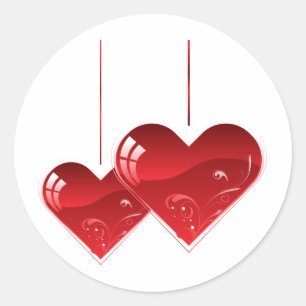 Pegatina Redonda Corazones en una cadena