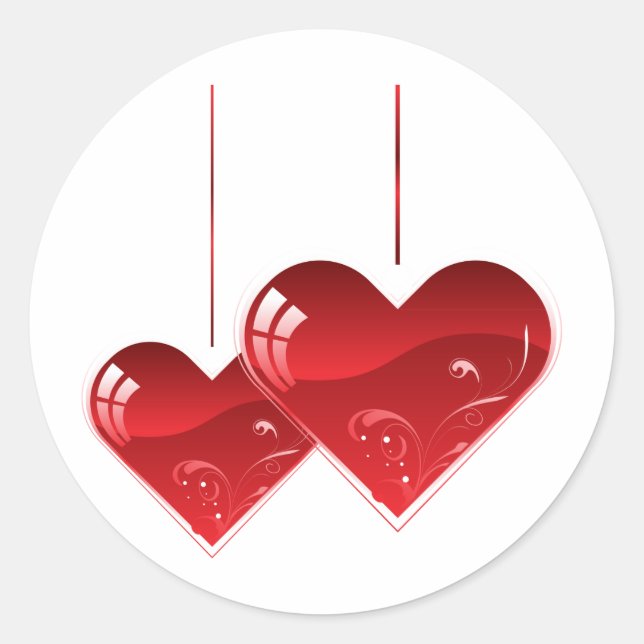 Pegatina Redonda Corazones en una cadena (Anverso)