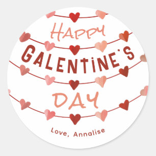 Pegatina Redonda Corazones felices del día de Galentine