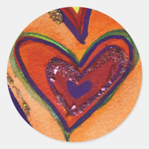 Pegatina Redonda Corazones felices Purpurinas Laboratorios de amor 