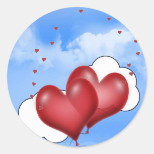 Pegatina Redonda Corazones globos con corazones pequeños
