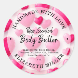 Pegatina Redonda Corazones hechos a mano con amor