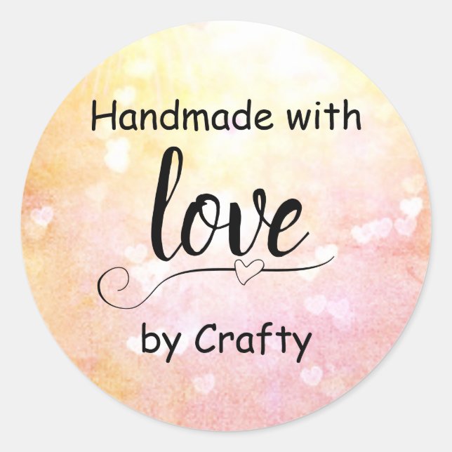Pegatina Redonda Corazones hechos a mano con amor en degradado de r (Anverso)