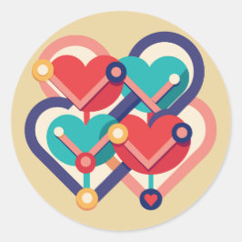 Pegatina Redonda Corazones interconectados