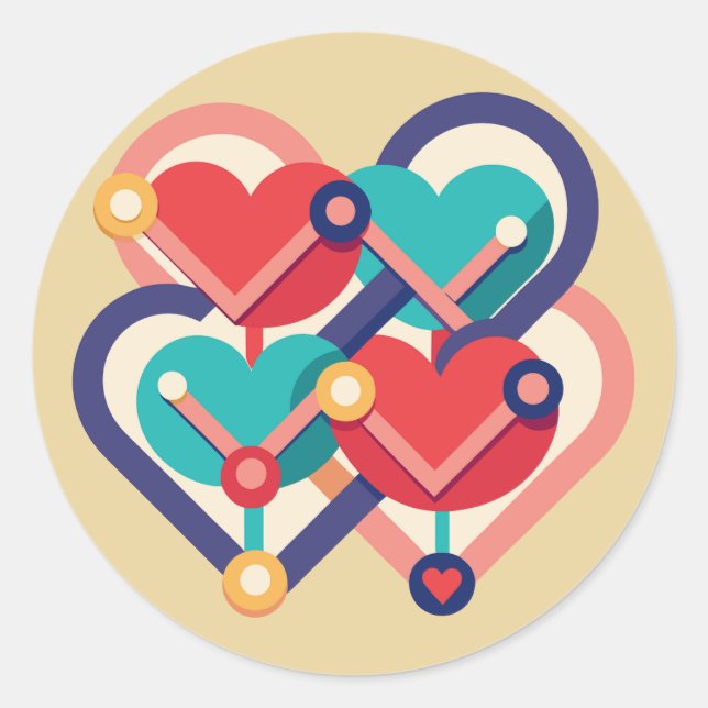 Pegatina Redonda Corazones interconectados (Anverso)