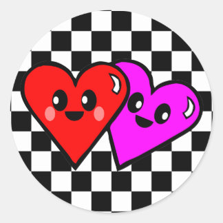 Pegatina Redonda Corazones Kawaii y Stickers de Tablero de Damas