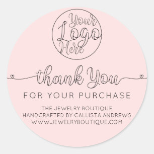 Pegatina Redonda Corazones manuscritos rosados simples gracias al c