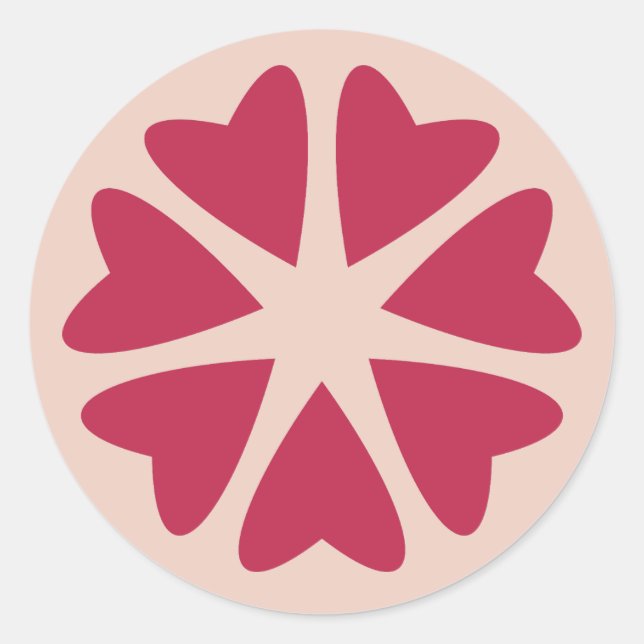 Pegatina Redonda Corazones nucleares - imagen magenta roja. (Anverso)