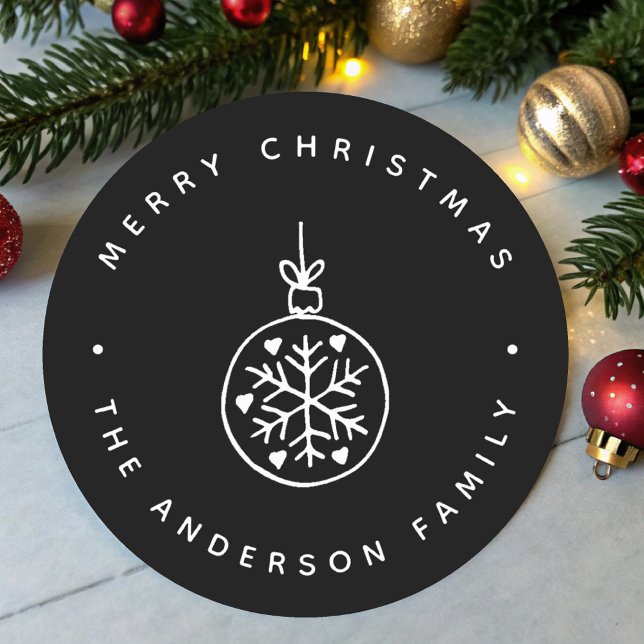 Pegatina Redonda Corazones ornamentos de Navidad blanco y negro (Subido por el creador)