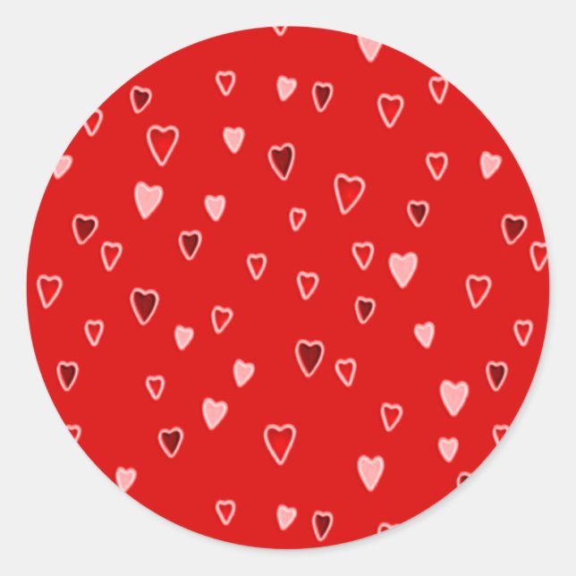 Pegatina Redonda Corazones Pequeños en Rojo (Anverso)