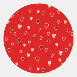 Pegatina Redonda Corazones Pequeños en Rojo
