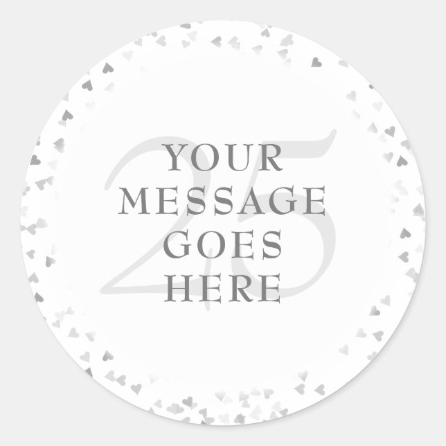 Pegatina Redonda Corazones plateados de 25 años (Anverso)