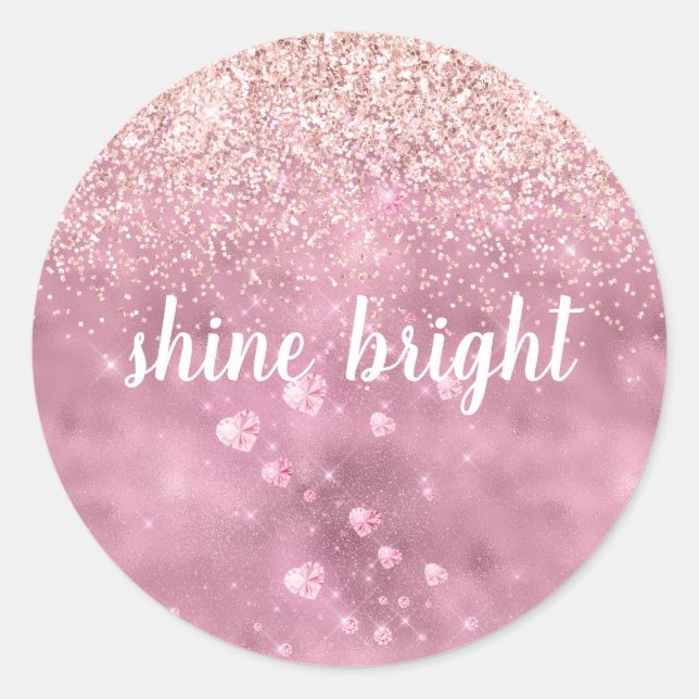 Pegatina Redonda Corazones Purpurinas Glitzy rosado (Anverso)