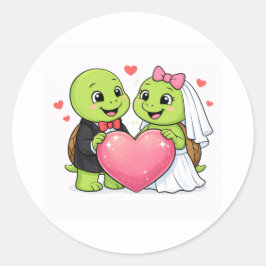Pegatina Redonda Corazones recién casados