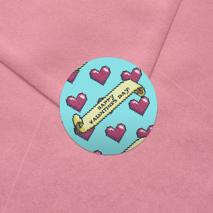 Pegatina Redonda Corazones rojos Feliz Día de San Valentín Patrón d