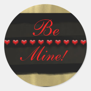 Pegatina Redonda Corazones Rojos Glam Modernos BE MINE San Valentín