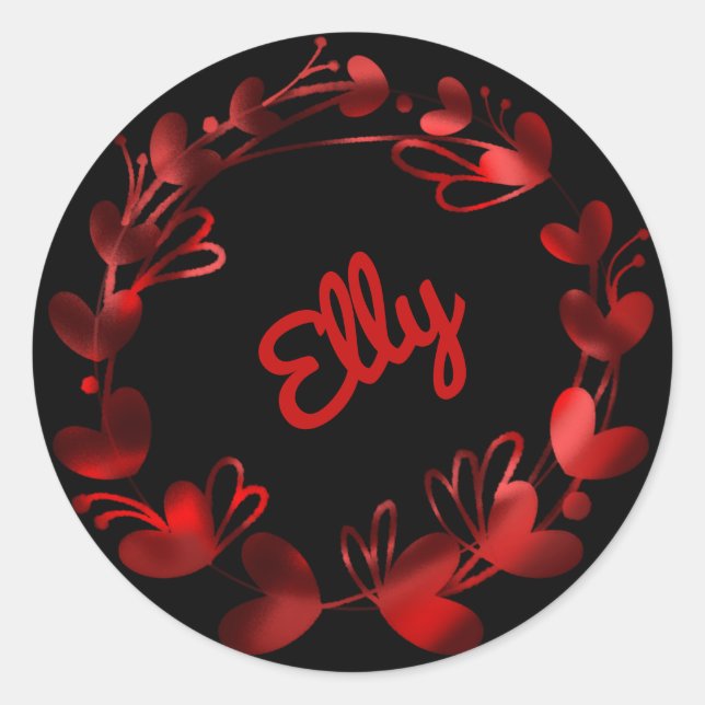 Pegatina Redonda Corazones rojos hermosos Nombre (Anverso)