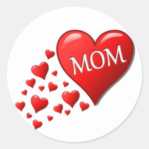 PEGATINA REDONDA CORAZONES ROJOS PARA MAMÁ
