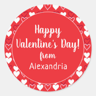 Pegatina Redonda Corazones Rojos Personalizados Feliz Día de San Va