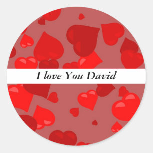 Pegatina Redonda Corazones rojos, te amo David