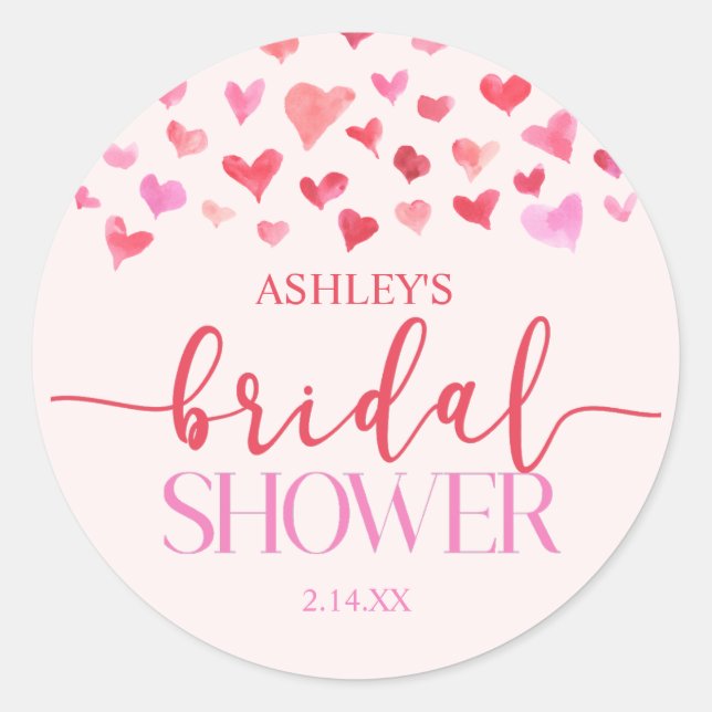 Pegatina Redonda Corazones rojos Valentine Bridal Shower (Anverso)