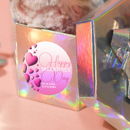 Pegatina Redonda Corazones rosados felices Navidad en San Valentín