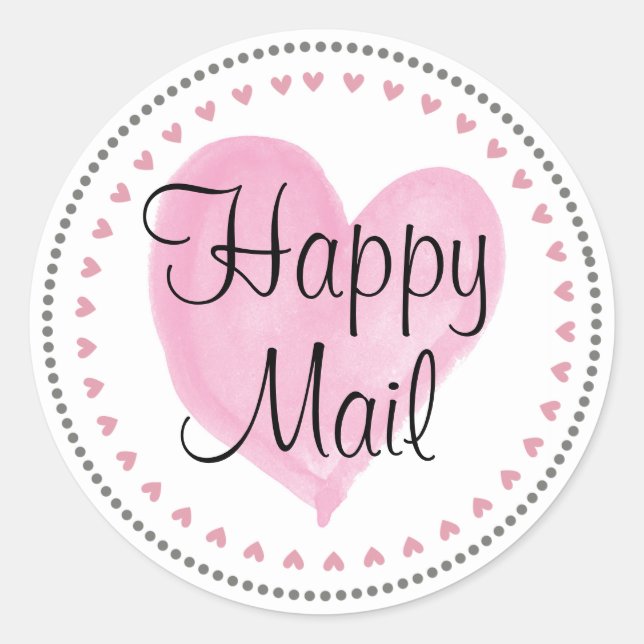 Pegatina Redonda Corazones rosados Feliz Mail (Anverso)