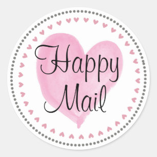 Pegatina Redonda Corazones rosados Feliz Mail