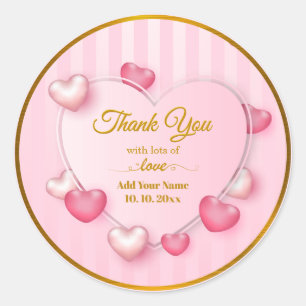 Pegatina Redonda Corazones Rosados Personalizados "Gracias"