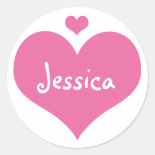 Pegatina Redonda Corazones rosados personalizados nombre Giratorio